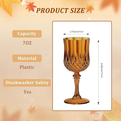 7OZ Plastic Wine Glasses, Reusable Vintage Goblets Unbreakable Drinking Glasses - Image 2