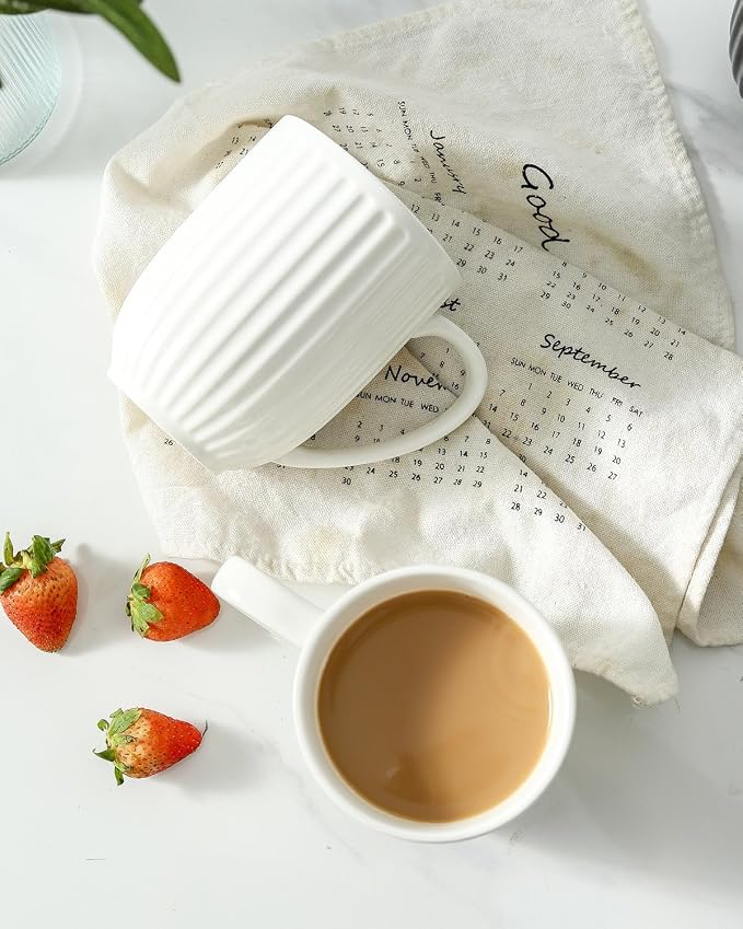 HASENSE Ceramic Coffee Mugs Set of 6, 16 Oz Large Ribbed Coffee Cups - Image 6