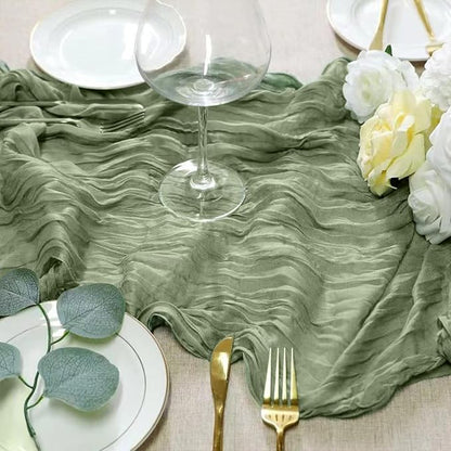 6 Pack Sage Green Cheesecloth Table Runner 35 x 120 Inch | Boho Gauze Fabric - Image 2