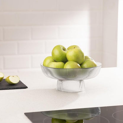 Navaris Decorative Fluted Transparent Glass Bowl for Fruit Snacks Sweets - 26cm Diameter Table Centerpiece Dish