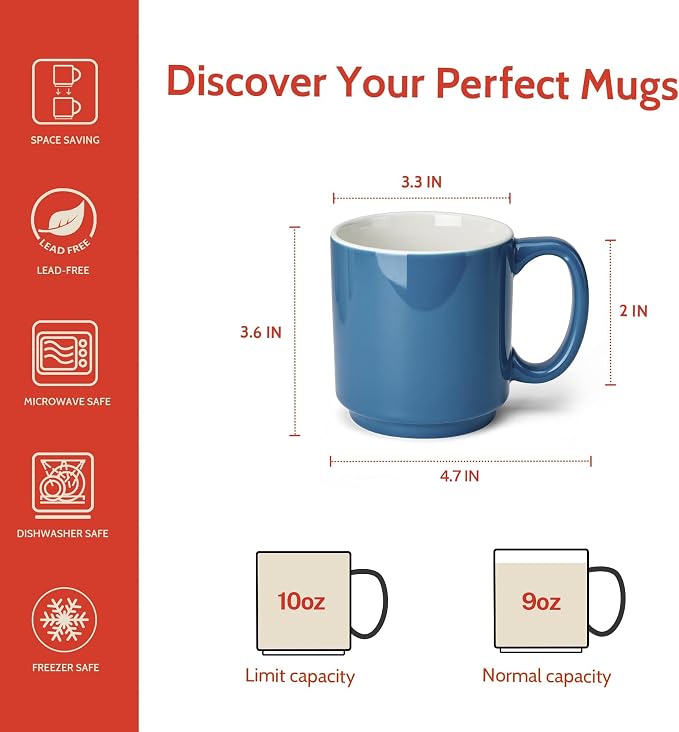 Sweese Stackable Coffee Mugs - 10 Oz Porcelain Cups - Image 2