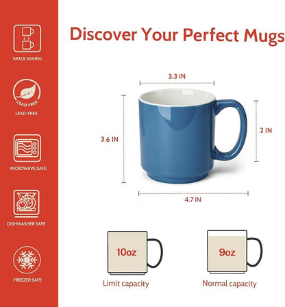 Sweese Stackable Coffee Mugs - 10 Oz Porcelain Cups - Image 2