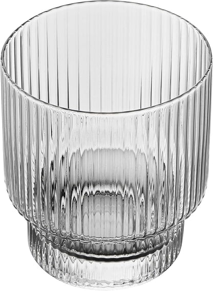 Restaurantware-Vetri 10 Ounce Old Fashioned Glasses, 6 Ribbed Whiskey Glasses - No-Lead, Dishwashable, Clear Glass Tumblers For Scotch, For Drinking Liquor, Cocktail, Bourbon, Cognac, And More