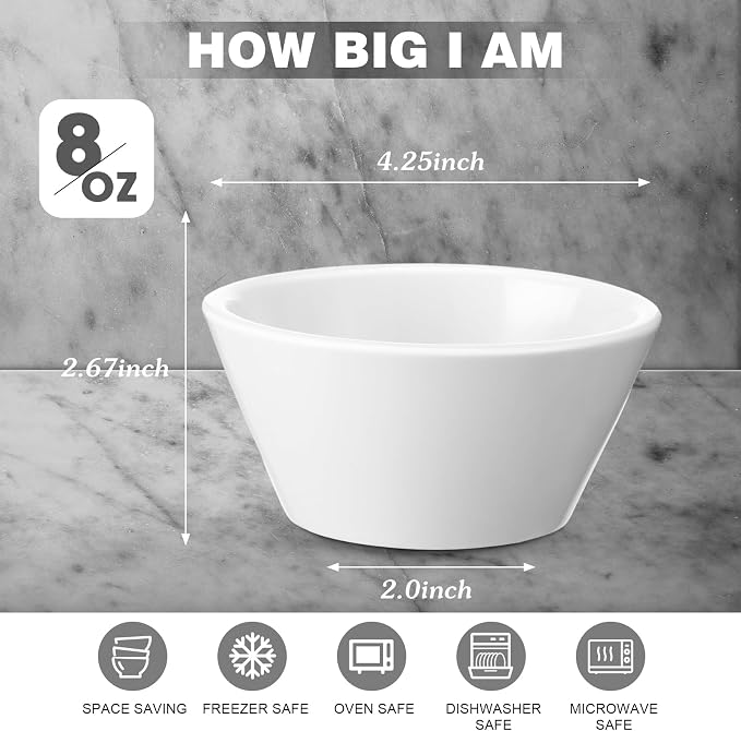 24 Pcs 8 oz Porcelain Bowls Small Dessert Bowls Porcelain Broth Cups Soup - Image 2