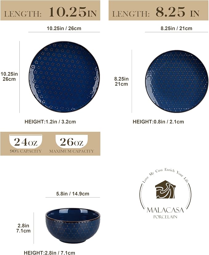 MALACASA 12 Pieces Dinnerware Sets, Modern Plates and Bowls Sets, Kitchen - Image 2