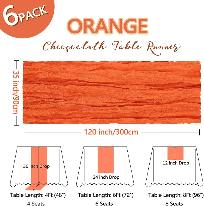 6 Pack Orange Cheesecloth Table Runner 10Ft Gauze Cheese Cloth Table Runner - Image 2