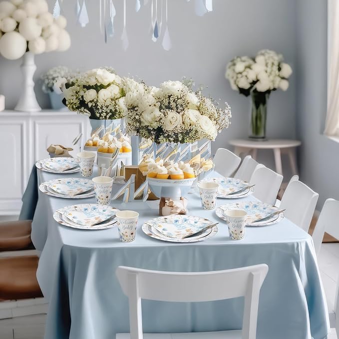 Pickmesh 250 Pcs Blue Floral Baby Shower Party Supplies Decorations Serve 50 - Image 5