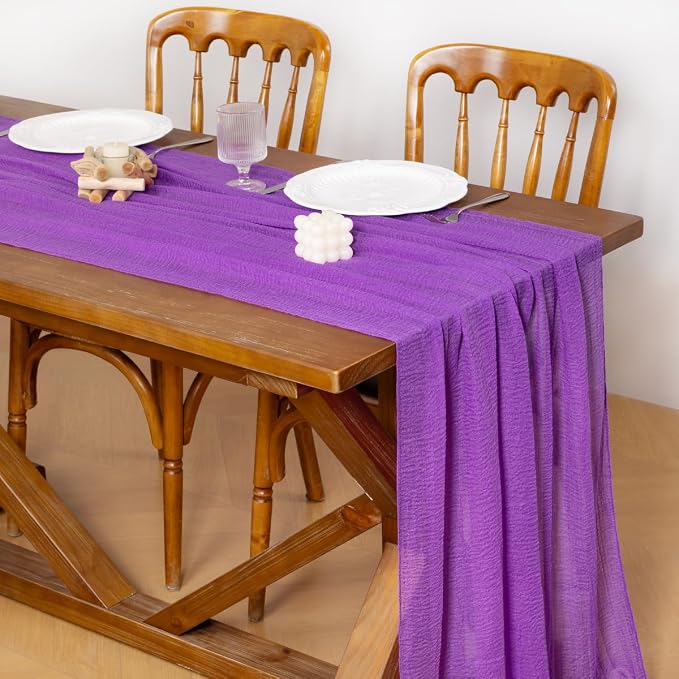 Cheesecloth Table Runner Summer Boho Wedding Shower Party Home Decor | Purple - Image 2