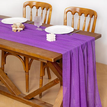 Cheesecloth Table Runner Summer Boho Wedding Shower Party Home Decor | Purple - Image 2