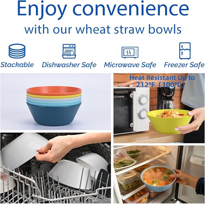 Unbreakable Large Cereal Bowls Set of 6, 32 Ounce BPA-Free Microwave & - Image 3