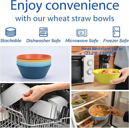 Unbreakable Large Cereal Bowls Set of 6, 32 Ounce BPA-Free Microwave & - Image 3