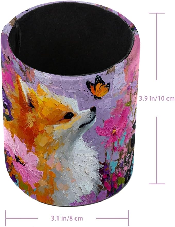 Leather Pen Holder for Desk, Dog Oil Painting Pencil Cup Pen Organizer Makeup - Image 3