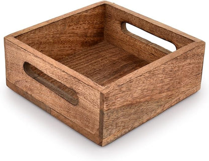 Square Burning Finish Mango Wood Napkin Holder by Samhita