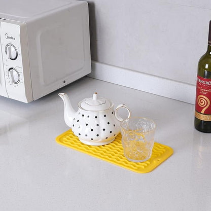 Silicone Dish Drying Mat for Multiple Usage,Easy clean,Eco-friendly,Heat-resistant Silicone Mat for Kitchen Counter or Sink,Refrigerator or Drawer Liner Yellow S 12 inches x 6 inches