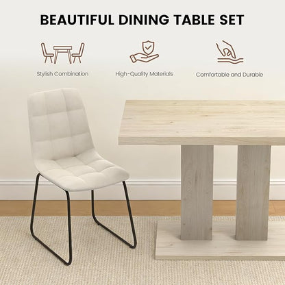 Modern 5-Piece Dining Table Set for 4, 46" Pedestal Dining Room Table with 4 Leather Chairs, Small Space Saving Kitchen Table Set, Natural Wood Finish Rectangle Table for Home & Apartment