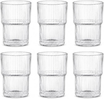 Clear Ribbed Glass Cups, 13 oz Stackable Drinking Glasses by BenRainMasonJarLids