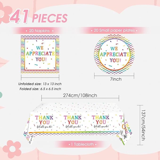 41Pcs We Appreciate You Decorations Rainbow Color Thank You Themed Tableware - Image 2
