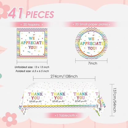 41Pcs We Appreciate You Decorations Rainbow Color Thank You Themed Tableware - Image 2
