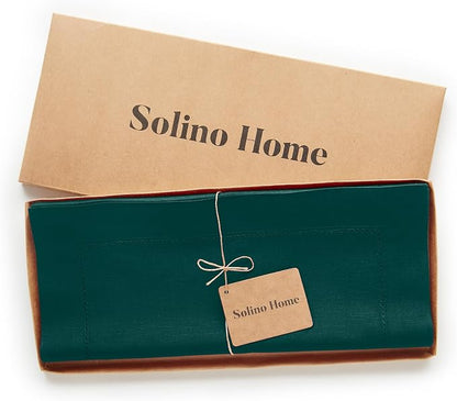 Solino Home Cotton Linen Dining Table Runner Dark Green Woven, 14 x 72 in | - Image 4