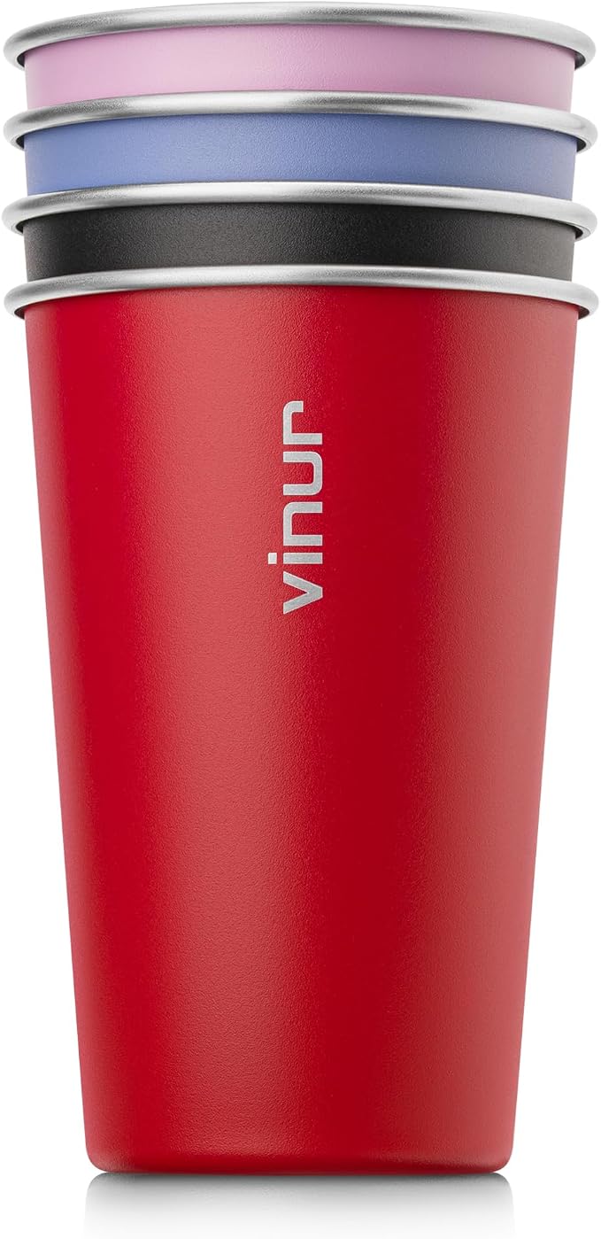16 oz Stainless Steel Pint Cups-Stackable Metal Drinking Glasses 4 Pcs | by Vinur