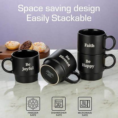 Signature Housewares Be Happy Stackable Stoneware Coffee Mug Set - Image 5