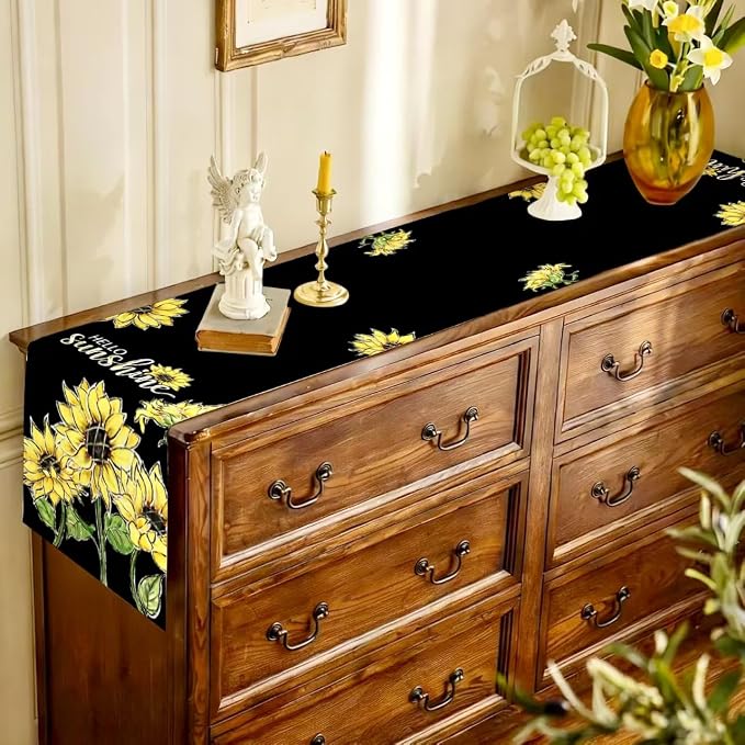 Summer Sunflower Hello Sunshine Table Runner Farmhouse Burlap Table Runners - Image 5