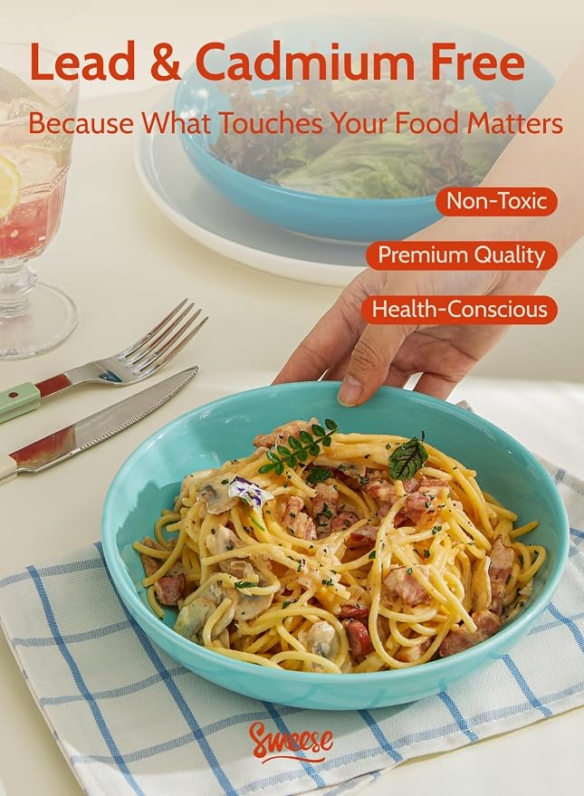 Sweese Pasta Bowls, 22 Ounce Salad Serving Bowls Set of 6, 7.6 Inch Porcelain - Image 9