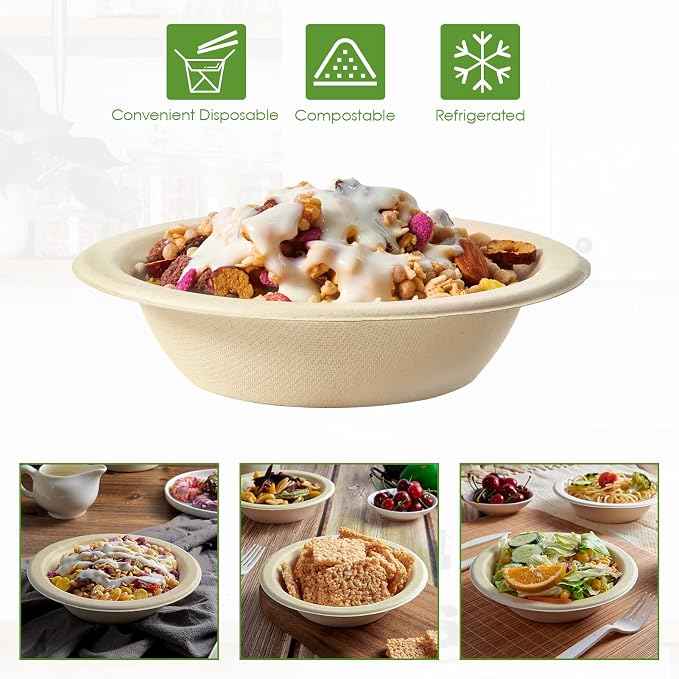 Vplus 500 Pack 12 OZ Compostable Paper Bowls, Bagasse Bowls Bulk，Nature | - Image 6