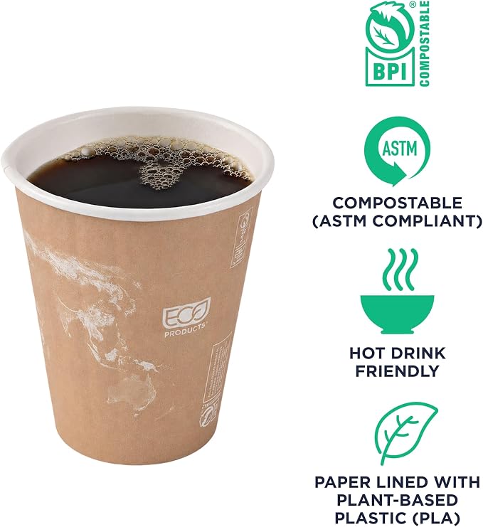 ECO PRODUCTS Compostable Disposable Insulated World Art 8oz Coffee Cups - Image 4