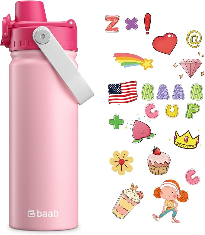 baab 18oz Kids Insulated Water Bottle 18/8 Stainless Steel Kids Cup 1 Pack | by baabKidWatterBottle