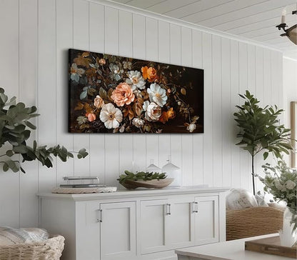 ADJUVANT Wall Art Vintage Floral Bouquet 48" L x 24" W, Old Fashioned Flowers Canvas Painting Romantic Artwork Classic Blooms Prints Botanic Wall Decor for Living Room Bedroom Dining Room Home Office