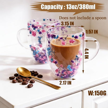 Viovian 13oz Double Wall Glass Coffee Mugs Set of 2 Insulated Glass Coffee Cups - Image 2