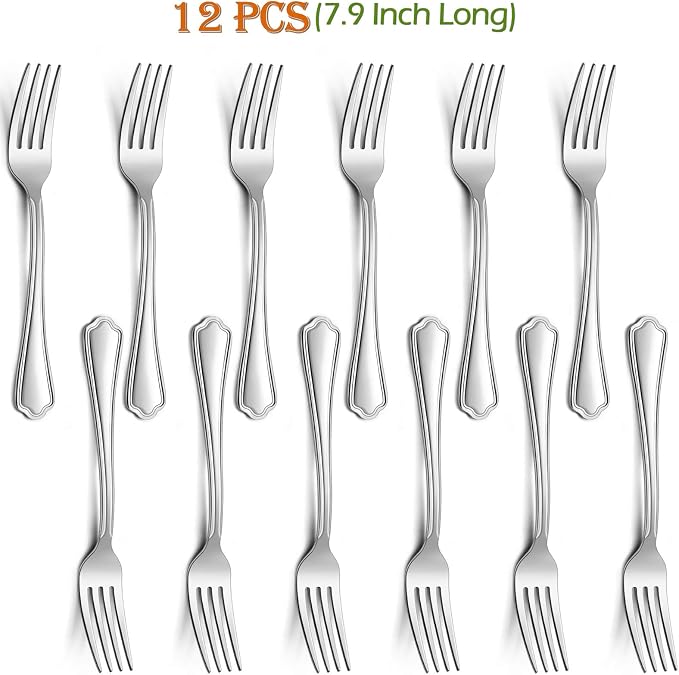 Dinner Forks Set of 12, E-far 7.9 Inch Stainless Steel Forks - Image 2