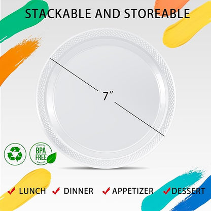 WELLIFE 7 Inch Clear Dessert Plates 150 Count, Clear Disposable Plastic Plates for Party Dessert Cake Appetizers Salad Wedding Engagement St. Patrick's Day Easter