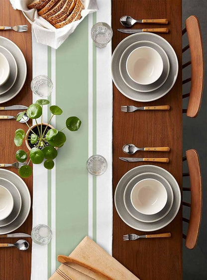 Sage Green Eucalyptus Leaves Table Runners 108 Inches Long, Farmhouse Stripe - Image 5