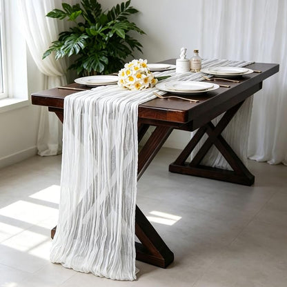 13.3FT White Cheesecloth Table Runner Transparent Boho Table Runner Rustic - Image 6