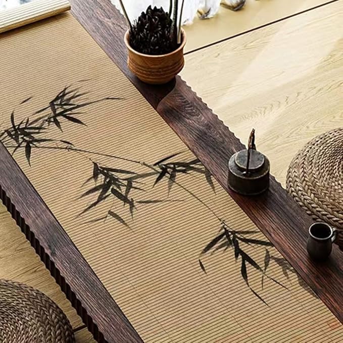 Asian Style Bamboo Table Runner, Ancient Chinese Paintings Zen Table Mat by Unknown