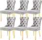 KCC Velvet Dining Chairs Set of 6, Upholstered High-end Tufted Dining Chair with Nailhead Back Ring Pull Trim Stainless Steel Legs, Contemporary Nikki Collection Modern Style for Kitchen, Light Gray