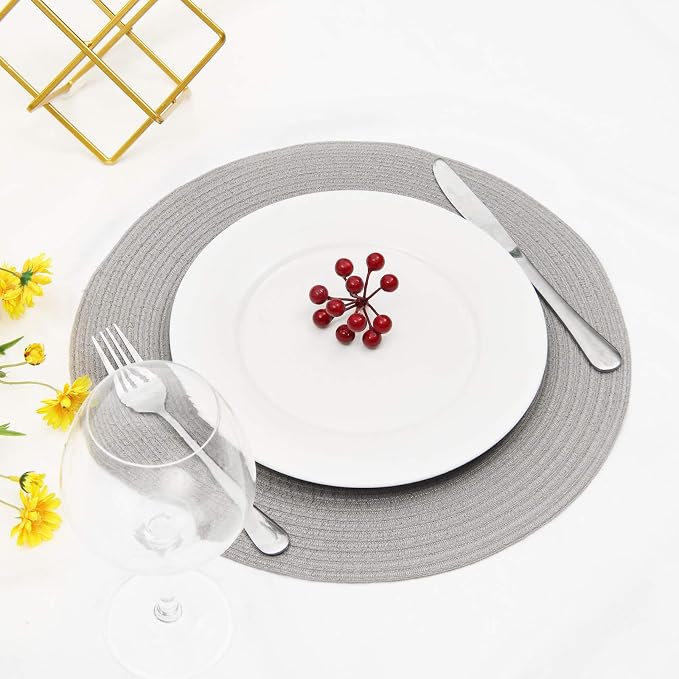 SHACOS Round Braided Placemats Set of 8 Washable Fabric Heat Resistant 15 inch - Image 8