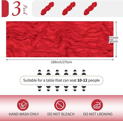 3 Pack Red Cheesecloth Table Runner 17x108 Inch Semi Sheer Boho Gauze Cheese - Image 2