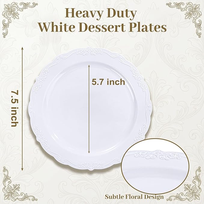 DaYammi 60PCS White Plastic Plates, Heavy Duty White Disposable Premium 7.5inch - Image 9