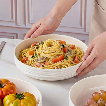 Pasta Bowls Set of 4, 33 OZ White Salad Bowls | 8 Inch Porcelain Wide and - Image 5