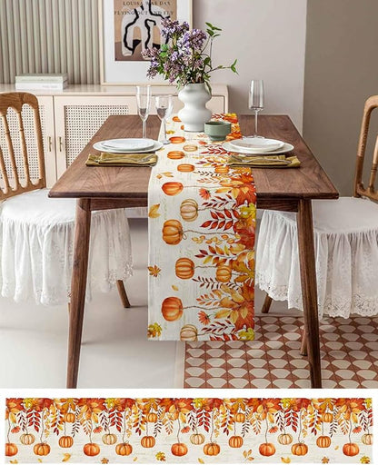 Orange Pumpkin Fall Table Runner 72 Inches Long, Thanksgiving Maple Eucalyptus - Image 4