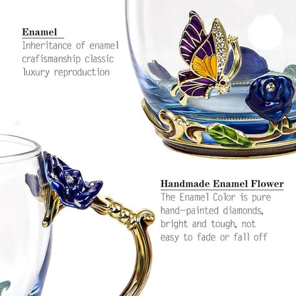 Tea Cup Glass Coffee Mugs, Fancy Tea Cup Set Birthday Christmas Valentine's Day - Image 5
