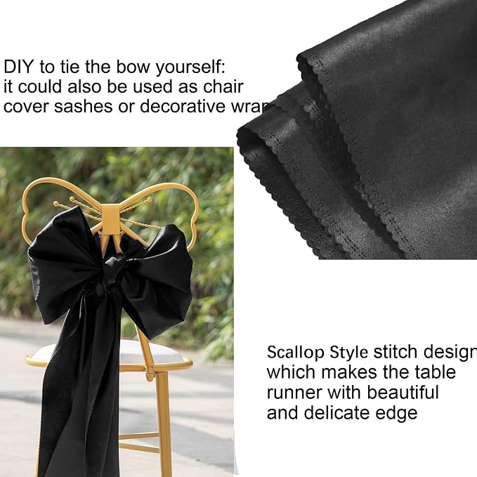 Black Table Runners, 12x108 Inches, 2 Pack | Satin, Silk and Smooth Fabric - Image 5