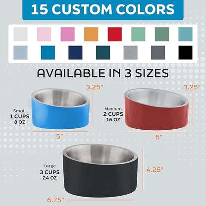 Master Pet Supply Stainless Steel Slanted Dog Cat Food Bowl - 16 oz Heavy Duty - Emerald Sea, Double Wall Insulated, Non-Slip Elevated Bowl for French Bulldogs Pugs Cats, Anti Rust Dishwasher Safe