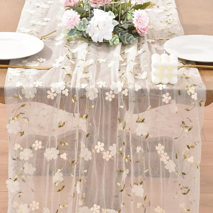 Wildflower Floral Sheer Tulle Gauze Table Runner Wedding Baby Shower Decor | - Image 3