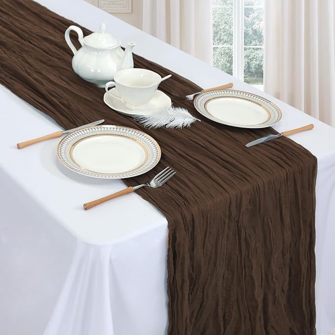 6 Pack Brown Cheesecloth Table Runner 35 x 120 Inch | Boho Gauze Cheese Cloth - Image 3