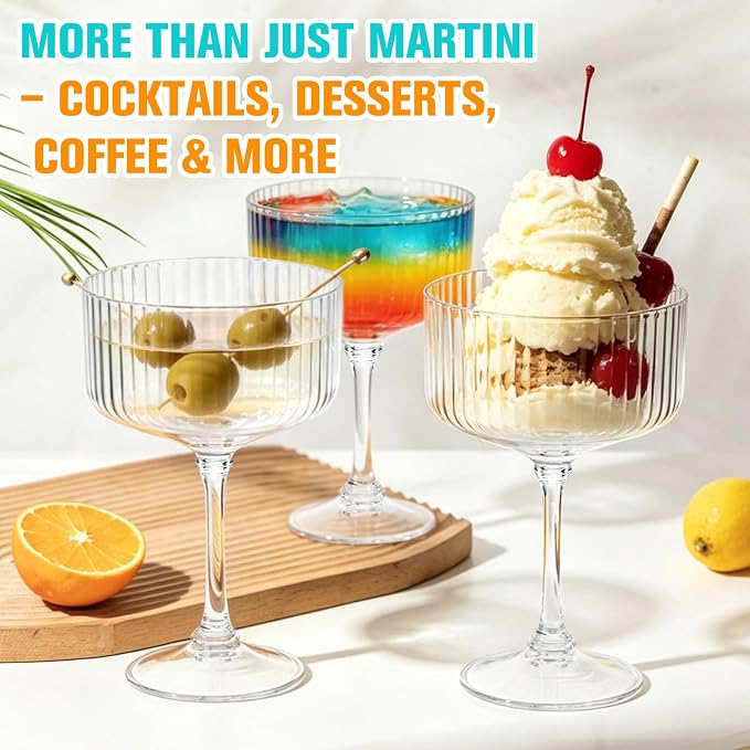 100 Pcs Plastic Martini Glasses Disposable, 10oz Ribbed Martini Glasses | - Image 2