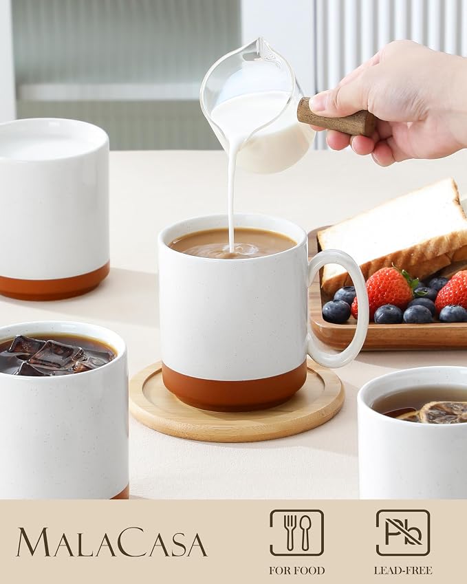 MALACASA 16oz Ceramic Coffee Mugs Set of 4, Stackable Coffee Cups - Image 3